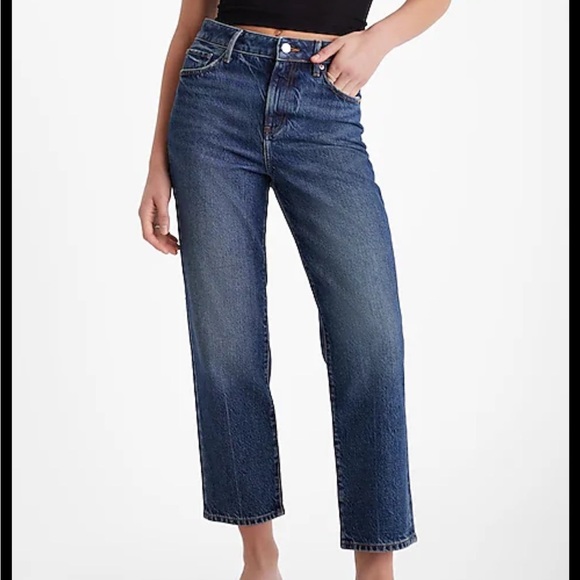 Express High Waisted Dark Wash Ankle Straight Jeans 2S - Picture 1 of 8